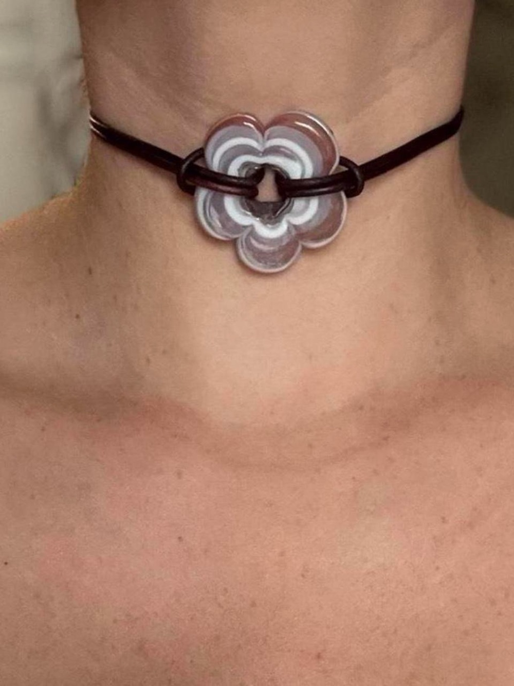 glass blown leather flower choker